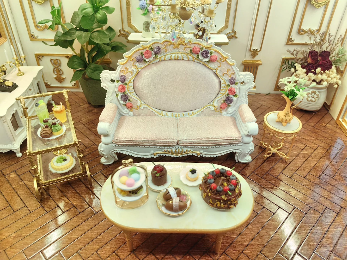 Sofá miniatura a escala 1:12, muebles para casa de muñecas, decoración de sala de estar BJD rosa