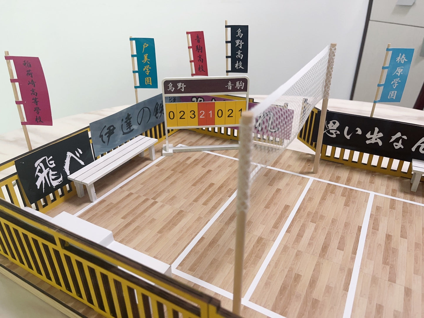 Escena de voleibol a escala 1:12, exhibición de casa de muñecas en miniatura para fotografía de figuras de anime