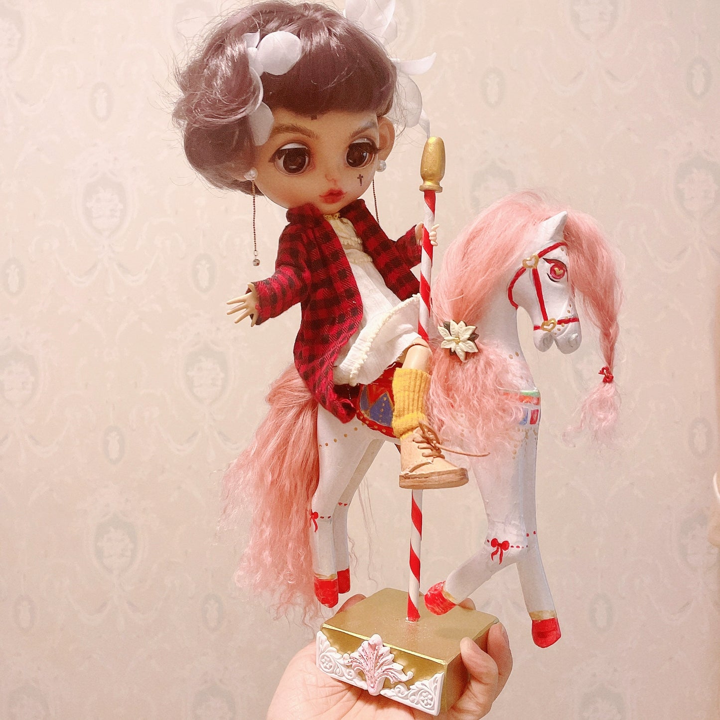 1:6 Scale Blythe Doll Stand Carousel Miniature Dollhouse Furniture Circus Theme