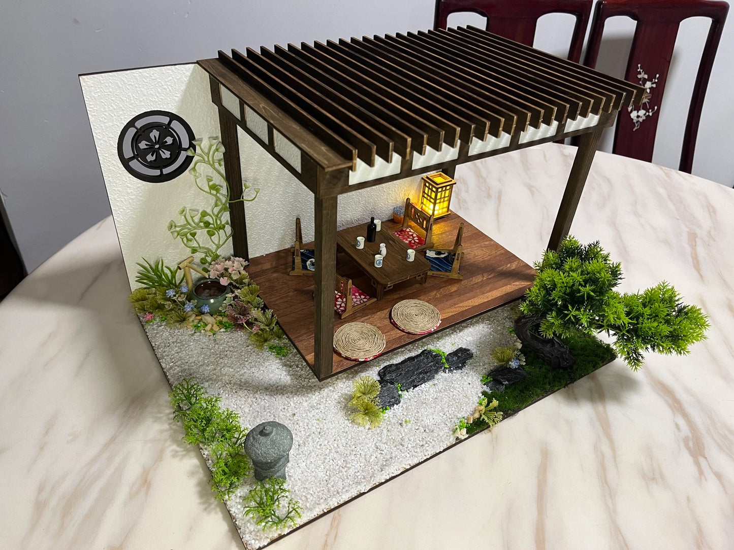 Conjunto de muebles de casa de muñecas en miniatura de jardín japonés a escala 1:12
