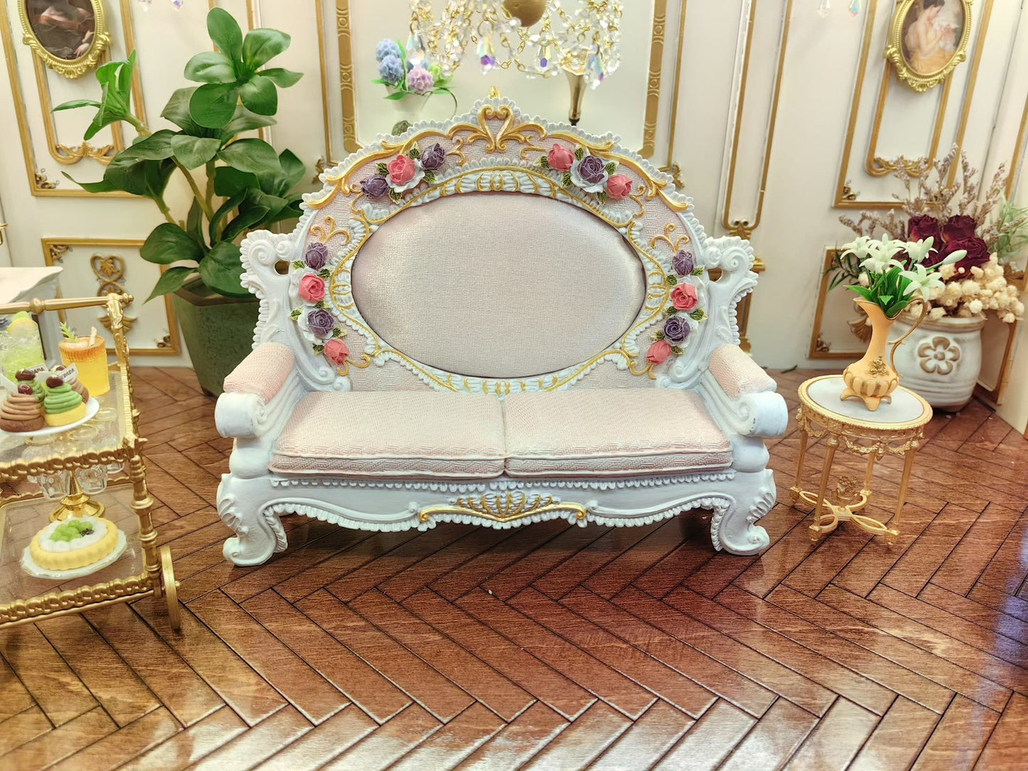 Sofá miniatura a escala 1:12, muebles para casa de muñecas, decoración de sala de estar BJD rosa