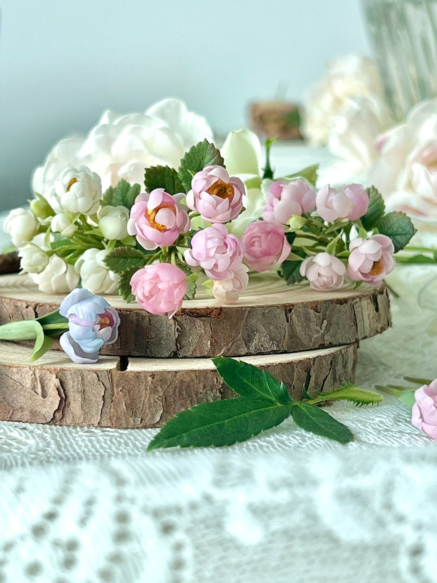 1:6 Scale White Puff Rose Miniature Flowers For Blythe Dollhouse Decor
