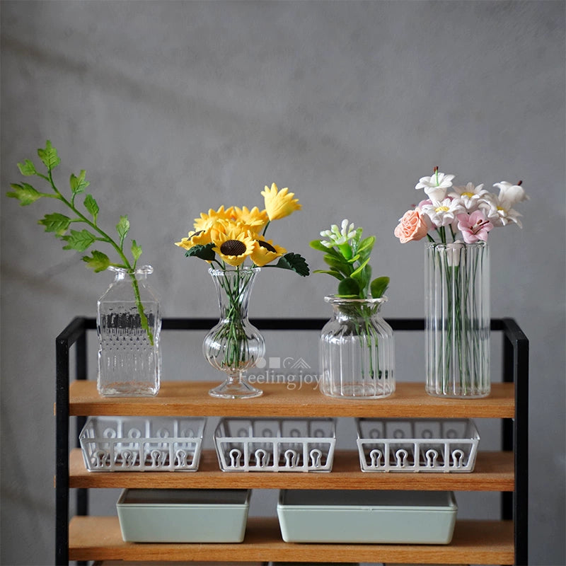Vase miniature en verre à l'échelle 1:6, pot de fleurs, accessoire pour maison de poupée BJD, artisanat en argile, accessoires de scène DIY