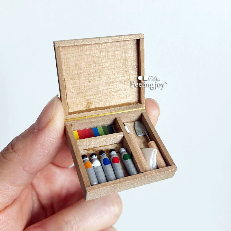 Boîte à outils de peinture miniature à l'échelle 1:6 avec accessoires amovibles pour accessoires de photographie de maison de poupée BJD