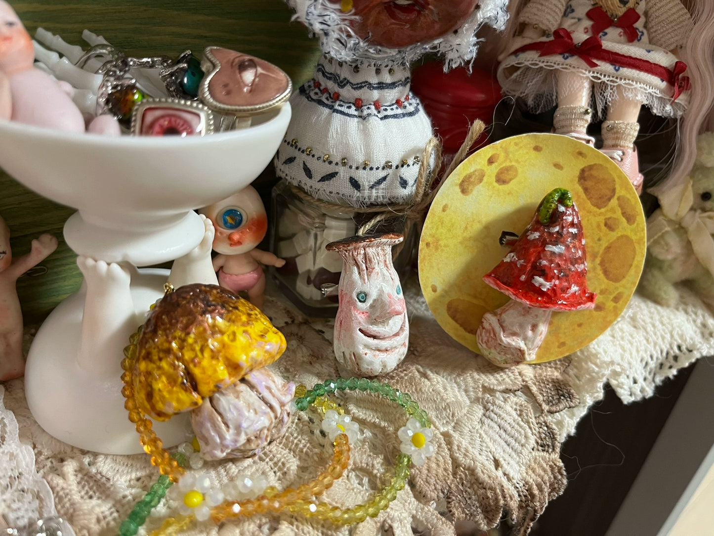Mushroom Handmade Brooch And Necklace Set
