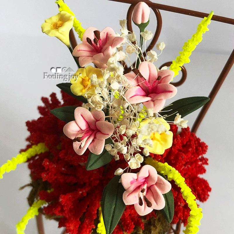 1:12 Scale Miniature Dollhouse Furniture Decoration Accessories Simulation Clay Lily Flower Chair