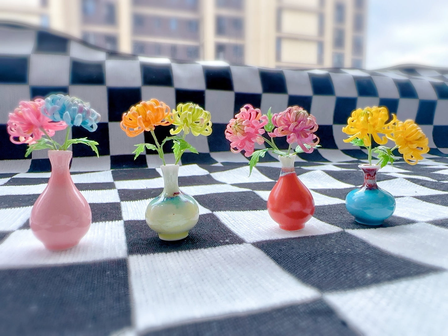 Flores de crisantemo de arcilla en miniatura a escala 1:12, decoración para casa de muñecas, accesorios para muñecas en miniatura