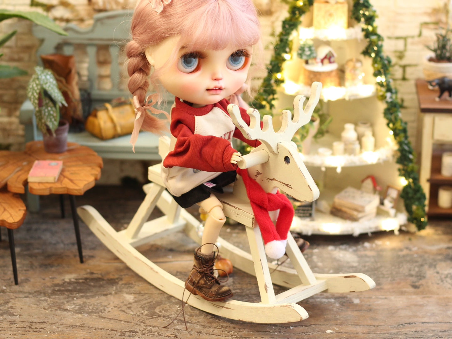 Kit de material para caballo de madera pequeño con asta de ciervo navideña en miniatura