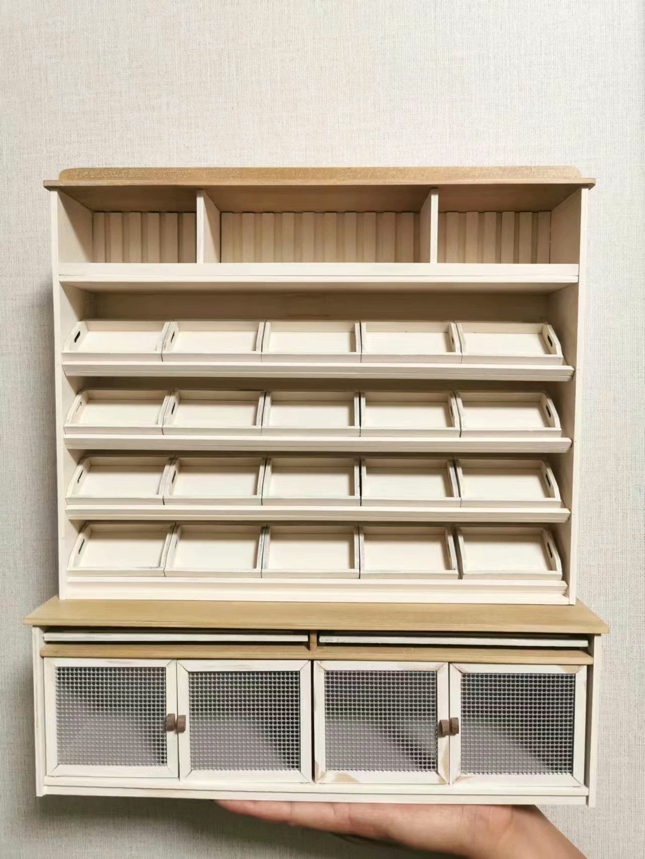 Mueble de pan de madera en miniatura a escala 1:12, mueble vintage para casa de muñecas, accesorio de cocina