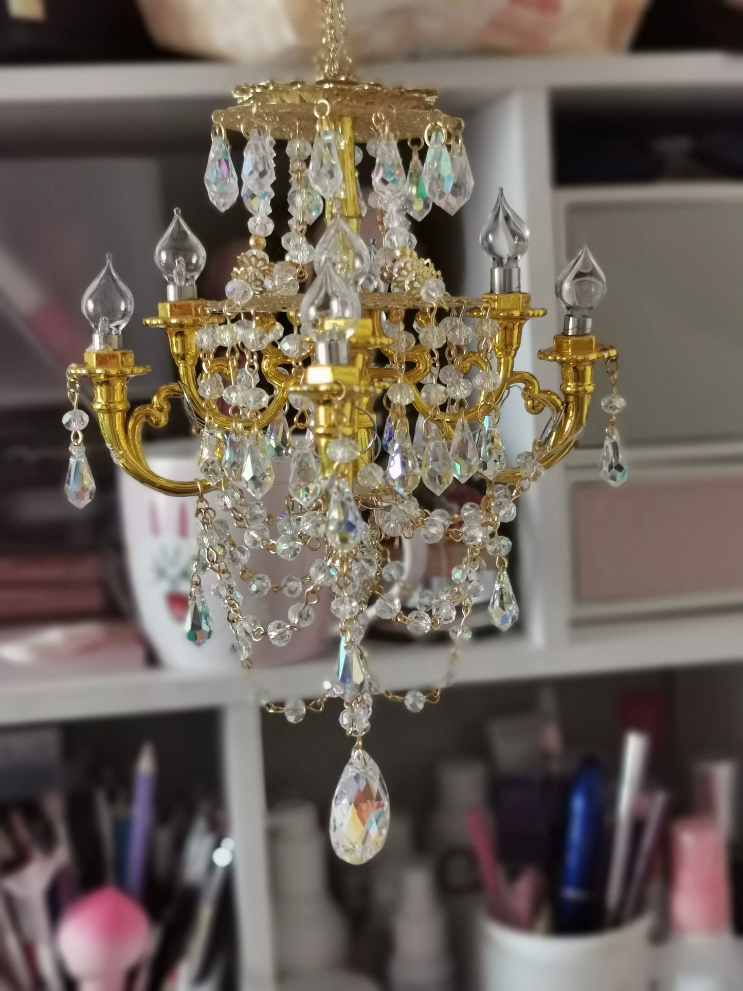 1:4 Scale BJD Crystal Chandelier Miniature Dollhouse Lighting Accessory
