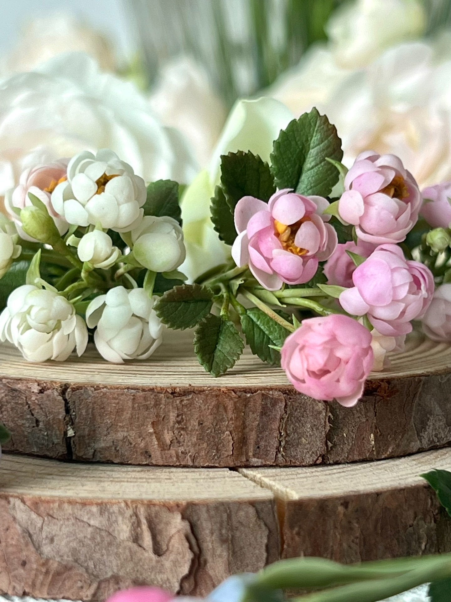 1:6 Scale White Puff Rose Miniature Flowers For Blythe Dollhouse Decor