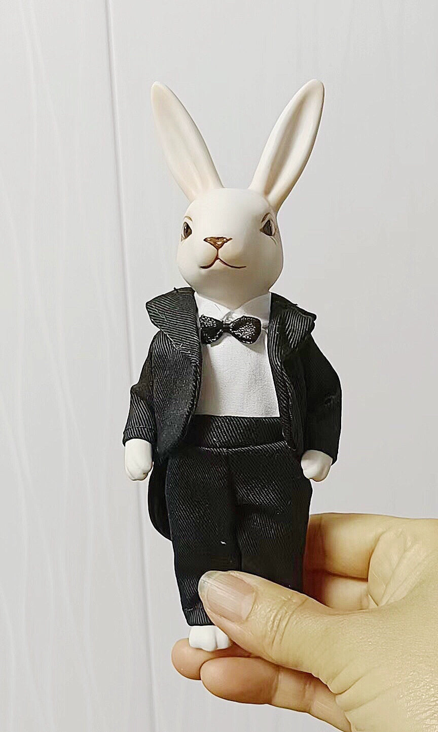 1:6 Scale Vintage Porcelain Jointed Rabbit Doll With Removable Outfits
