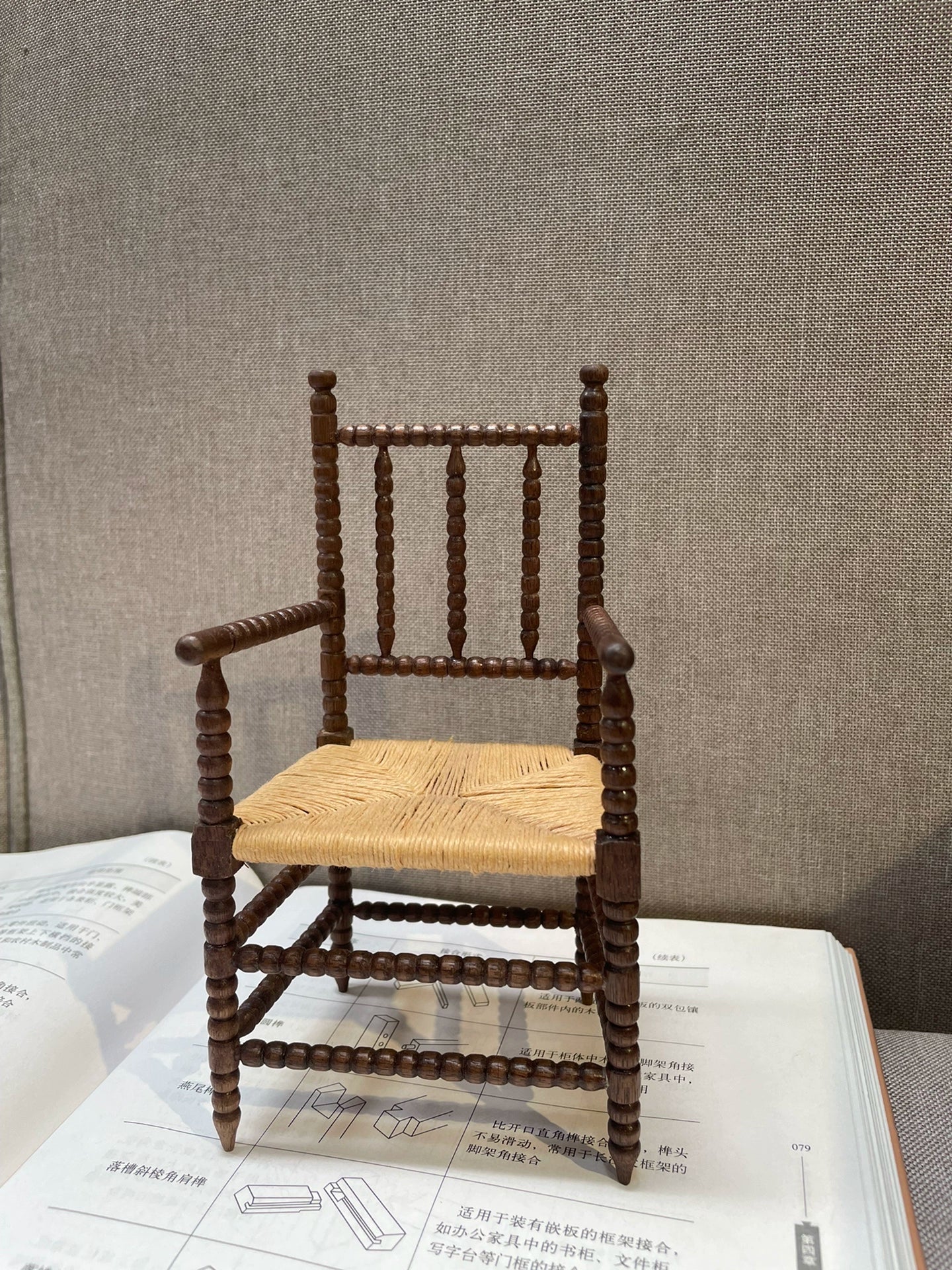 1:6 Scale Woven Replica Miniature Chair With 16cm Height And 7 5cm X 8 5cm Seat