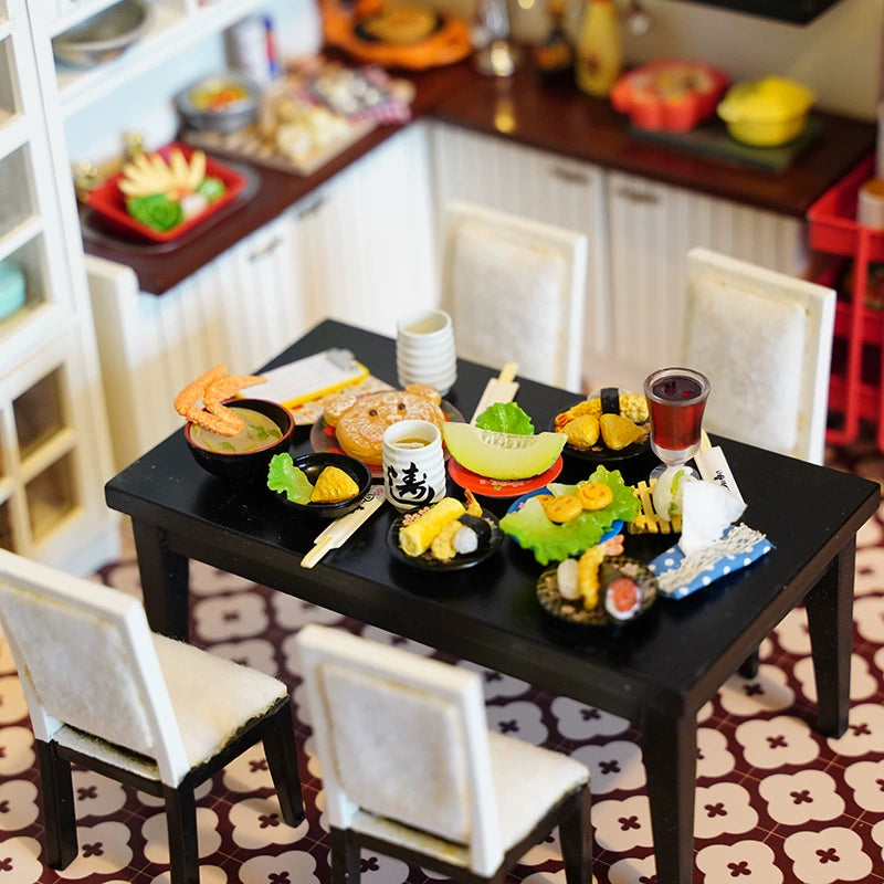 Meubles miniatures pour maison de poupée, échelle 1:12, cuisine, salle à manger, table, chaise, réfrigérateur, accessoires de scène BJD OB11