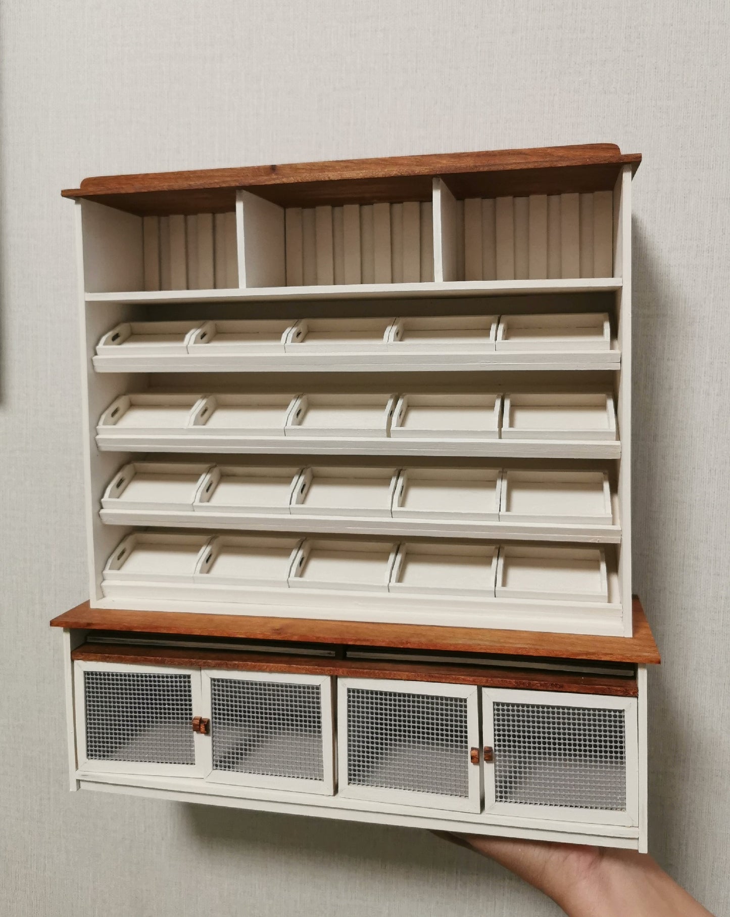 Mueble de pan de madera en miniatura a escala 1:12, mueble vintage para casa de muñecas, accesorio de cocina