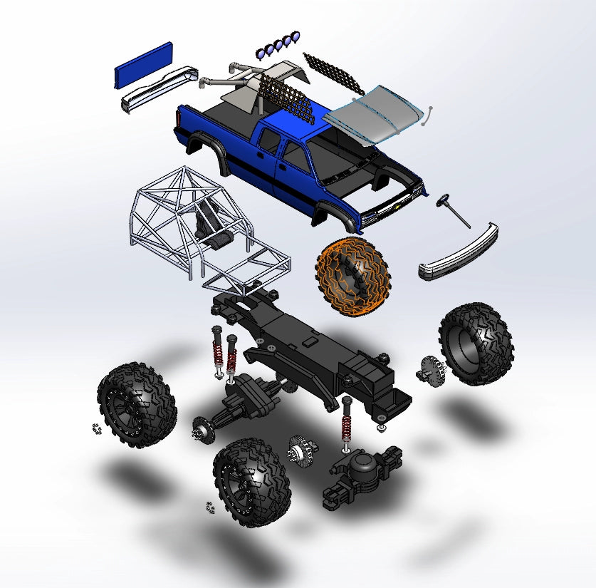 1:6 Scale Chevrolet Monster Truck Crawler 3D Design Blueprint Miniature Model