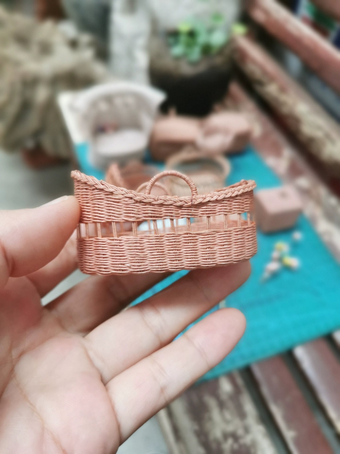 1:6 Scale Miniature Woven Rattan Crib Baby Bed For Blythe Dollhouse Furniture