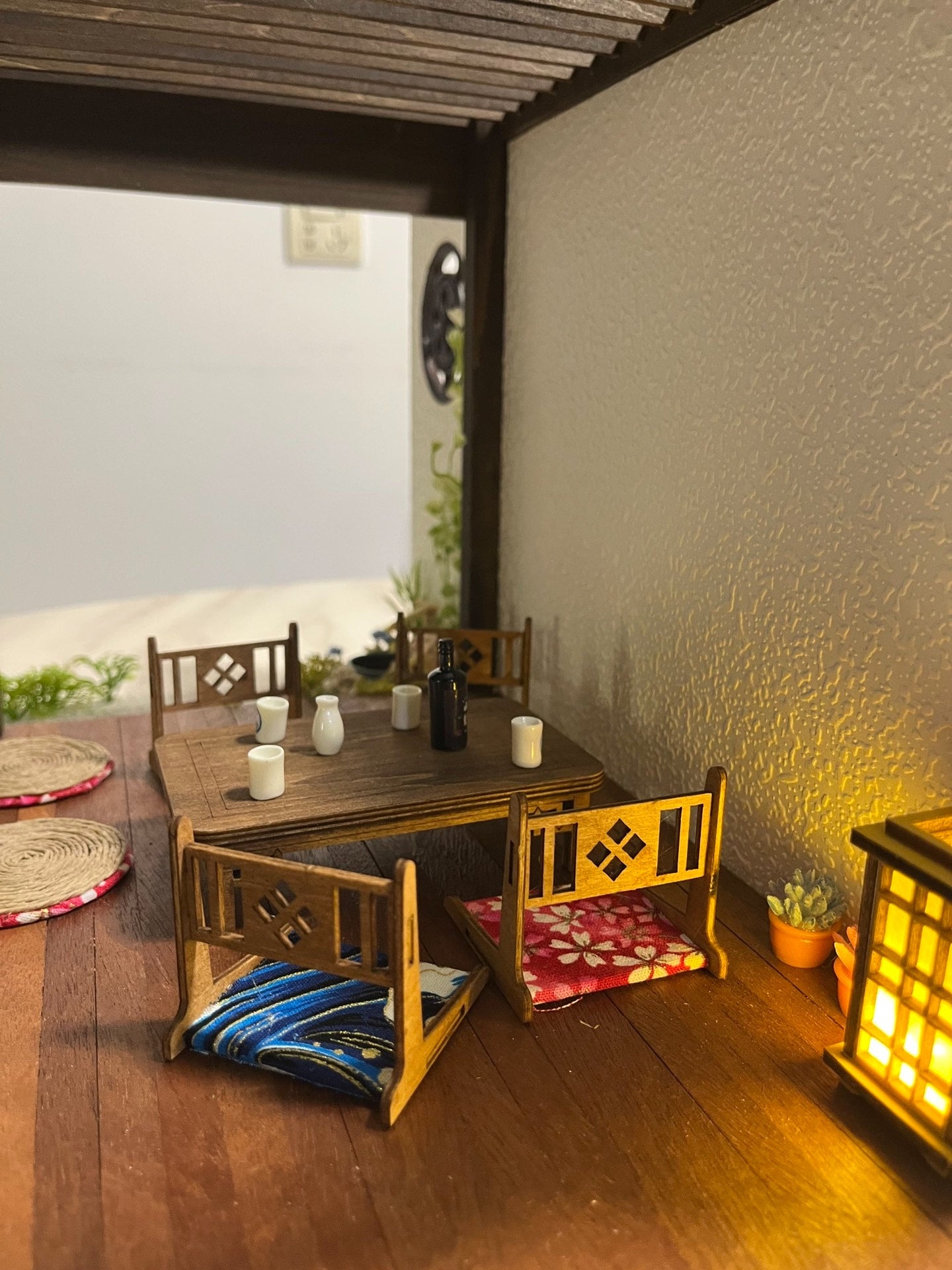 Conjunto de muebles de casa de muñecas en miniatura de jardín japonés a escala 1:12