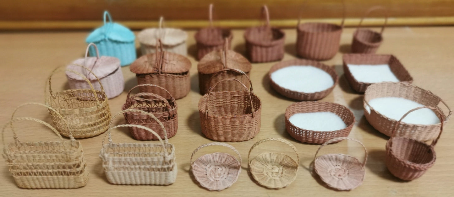 1:6 Scale Miniature Woven Picnic Basket Flower Basket Pet Bed For Dollhouse Photography OB11