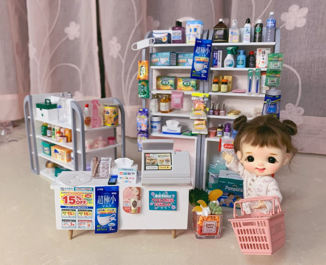 1:12 Scale Miniature Wooden Cabinet Dollhouse Furniture For Pharmacy Candy Store Display Shelf