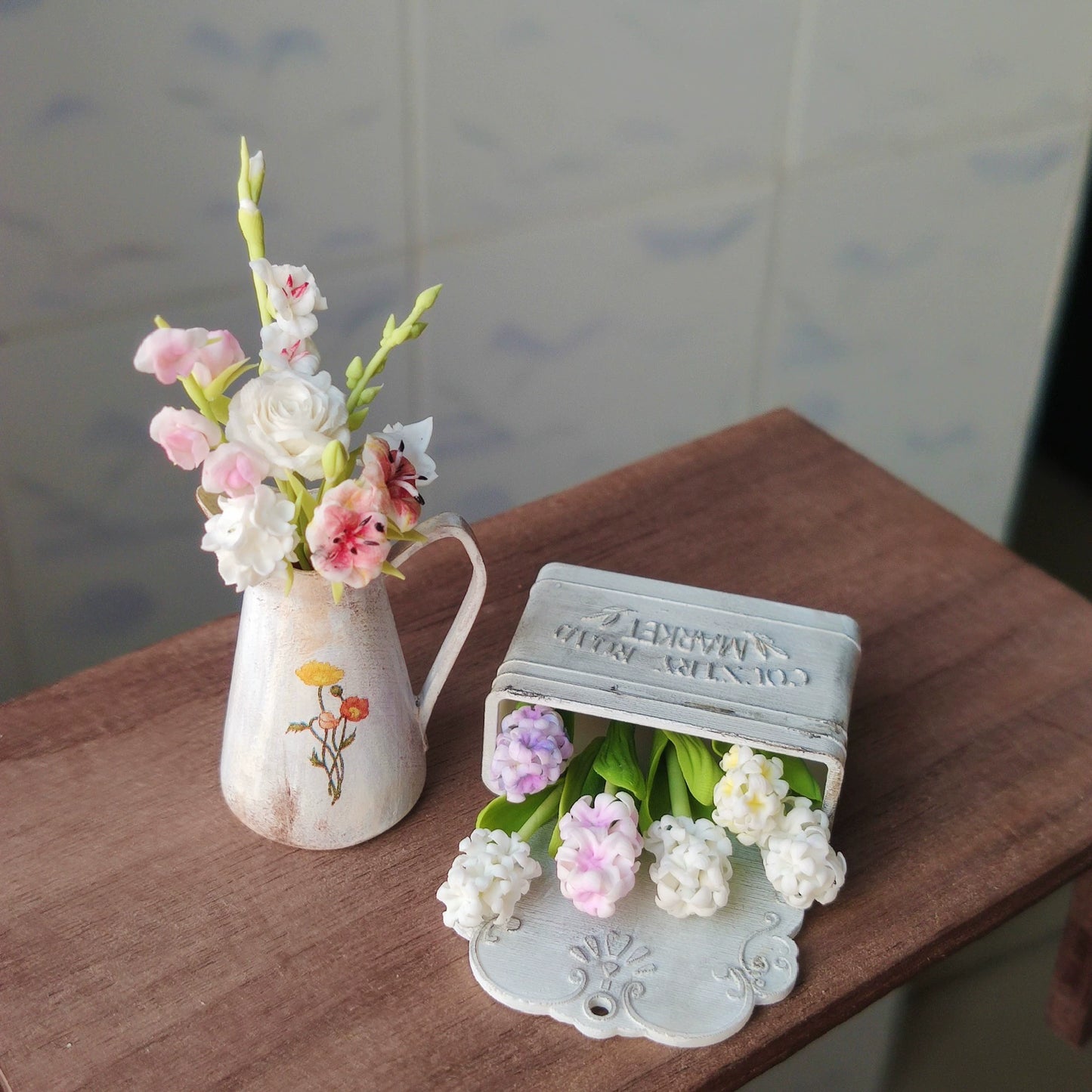 1:12 Scale Miniature Clay Flower Bouquet For Dollhouse Decor