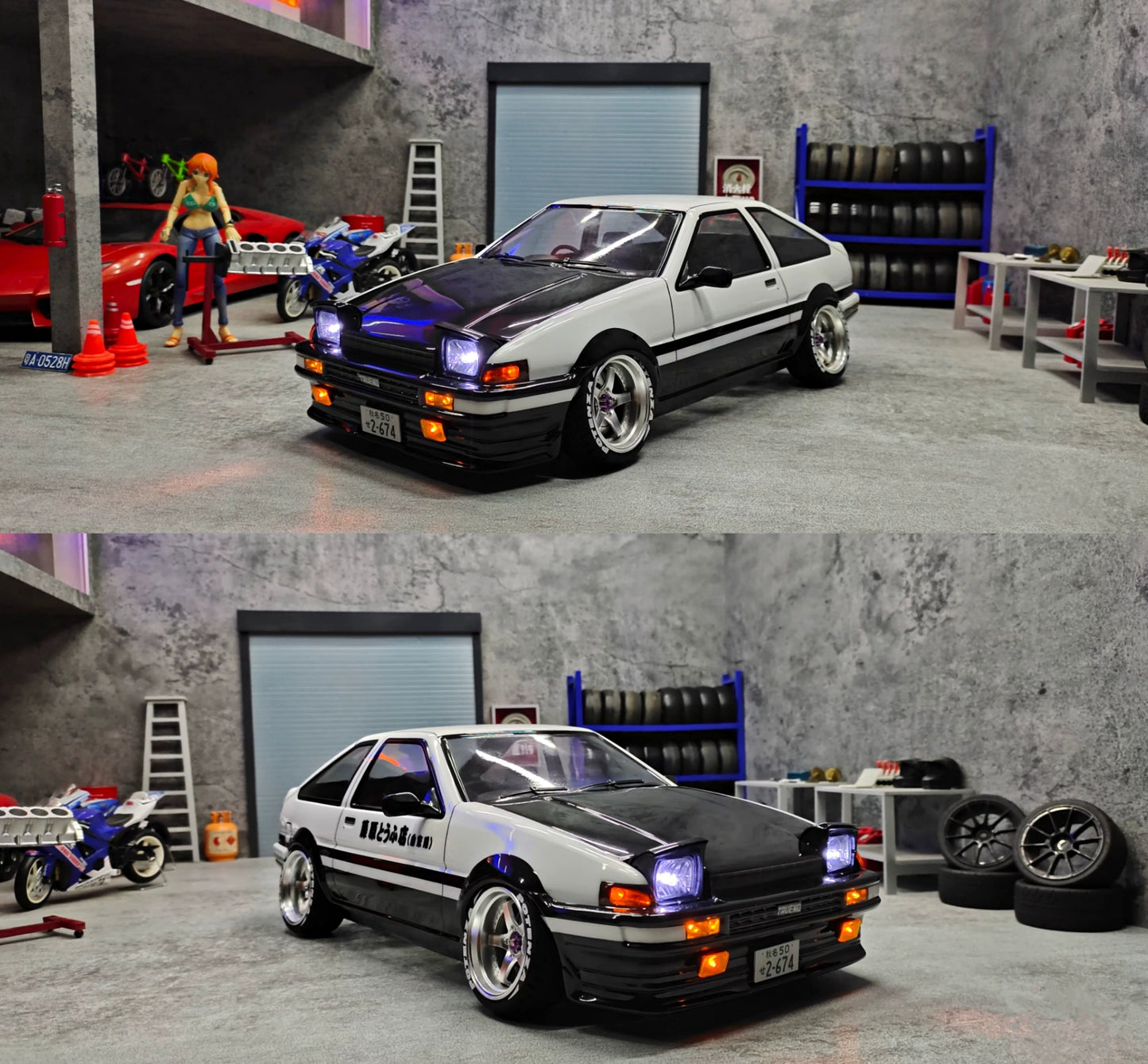 Carrocería de coche RC a escala 1:10 Fujiwara Tofu Shop AE86, modelo en miniatura