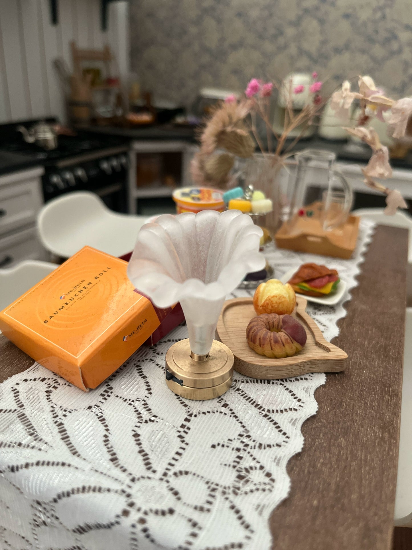 Lampe de table miniature florale pour maison de poupée Blythe et BJD, échelle 1:12, accessoire de scène en coton