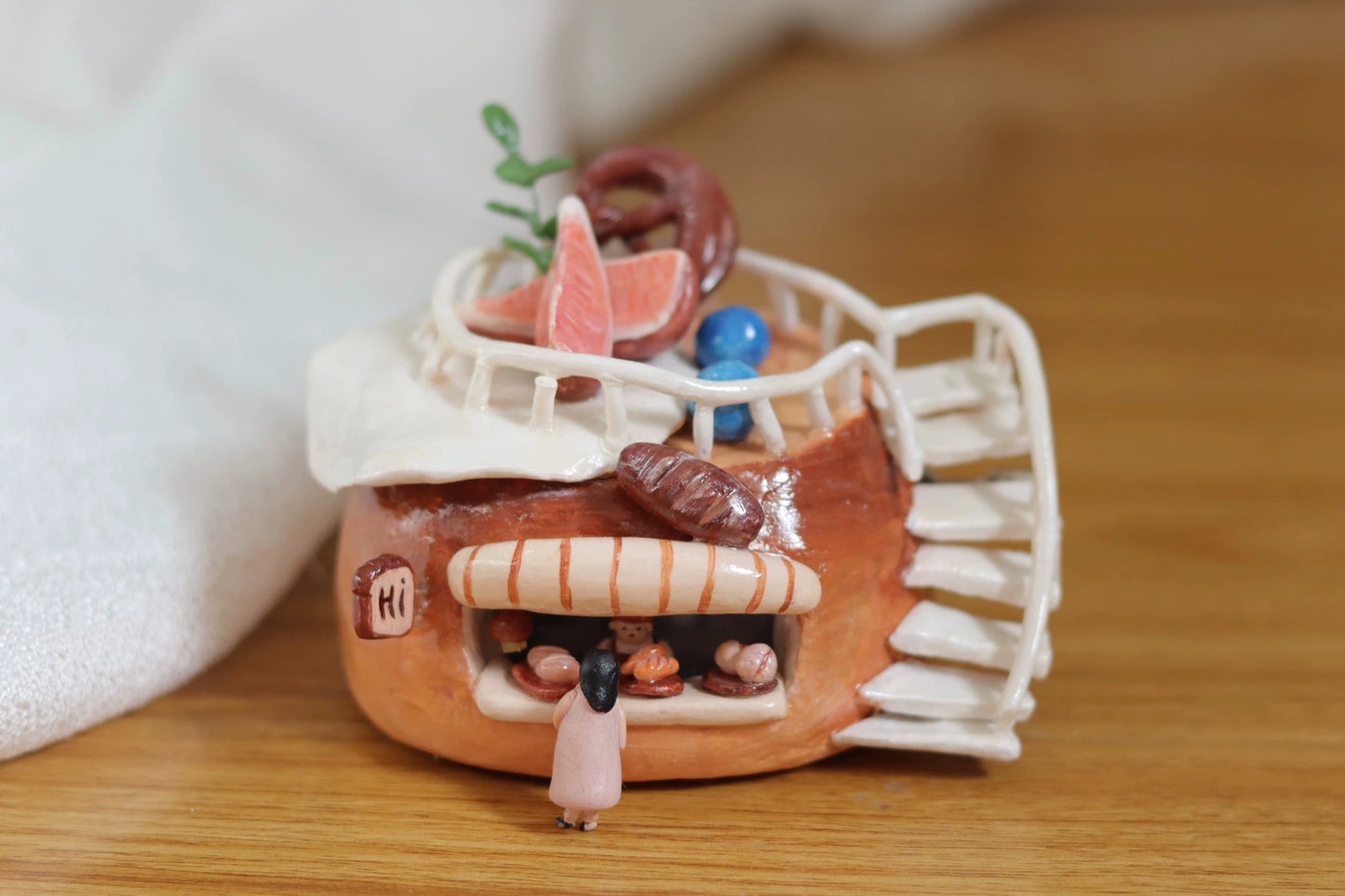 1:12 Scale Miniature Bread House Music Box With Stone Clay Craft