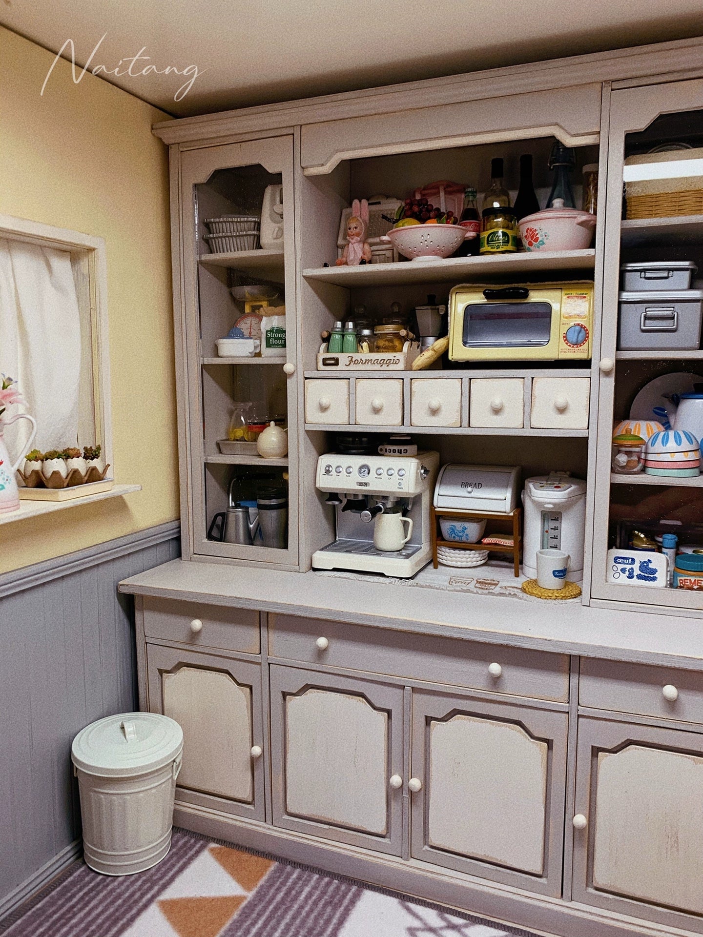1:12 Scale Miniature Dollhouse French Vintage Distressed Sideboard Cabinet Kitchen Storage Furniture