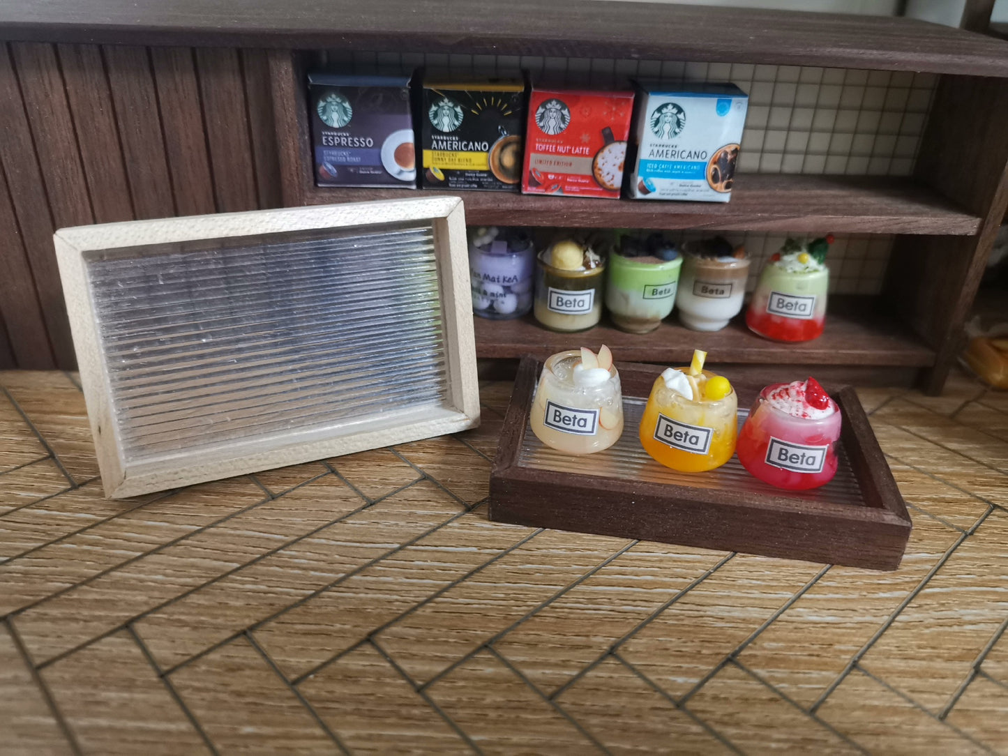 Bandeja en miniatura a escala 1:12, muebles para casa de muñecas en miniatura