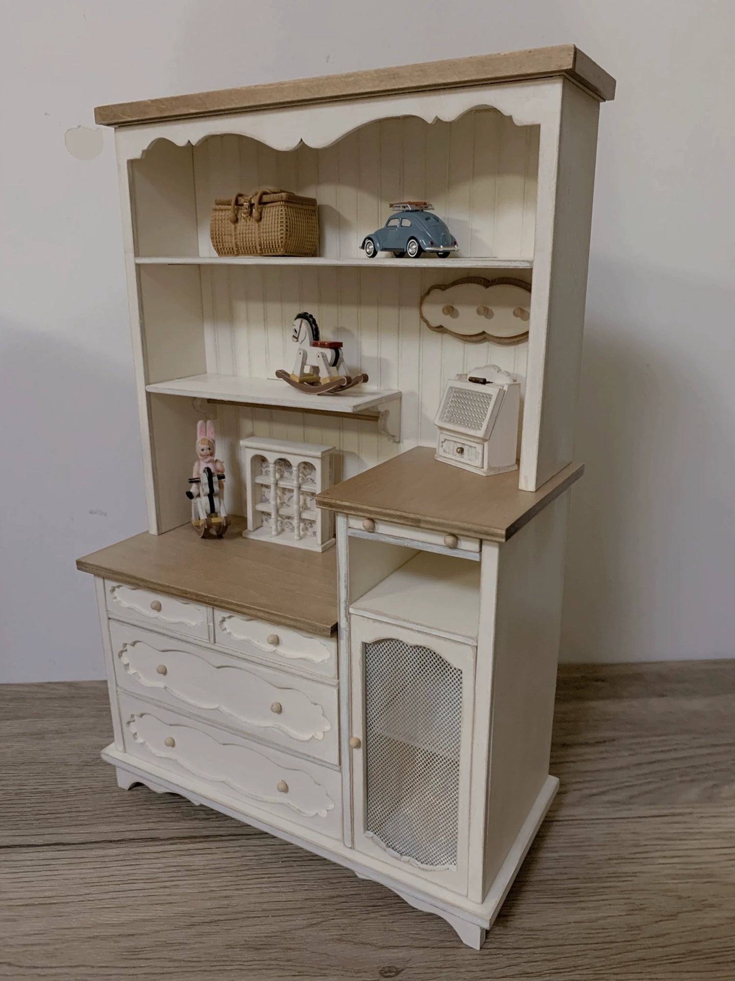 1:12 Scale Miniature French Sideboard Cabinet Vintage Distressed Dollhouse Furniture For Living Room Kitchen