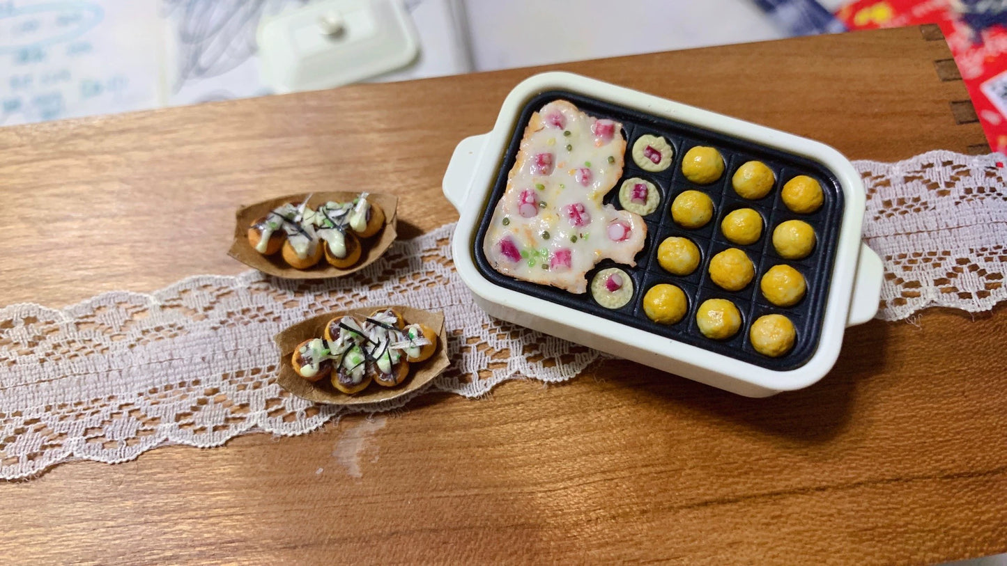 1:12 Scale Miniature Takoyaki Food Set For Dollhouse Kitchen Accessories