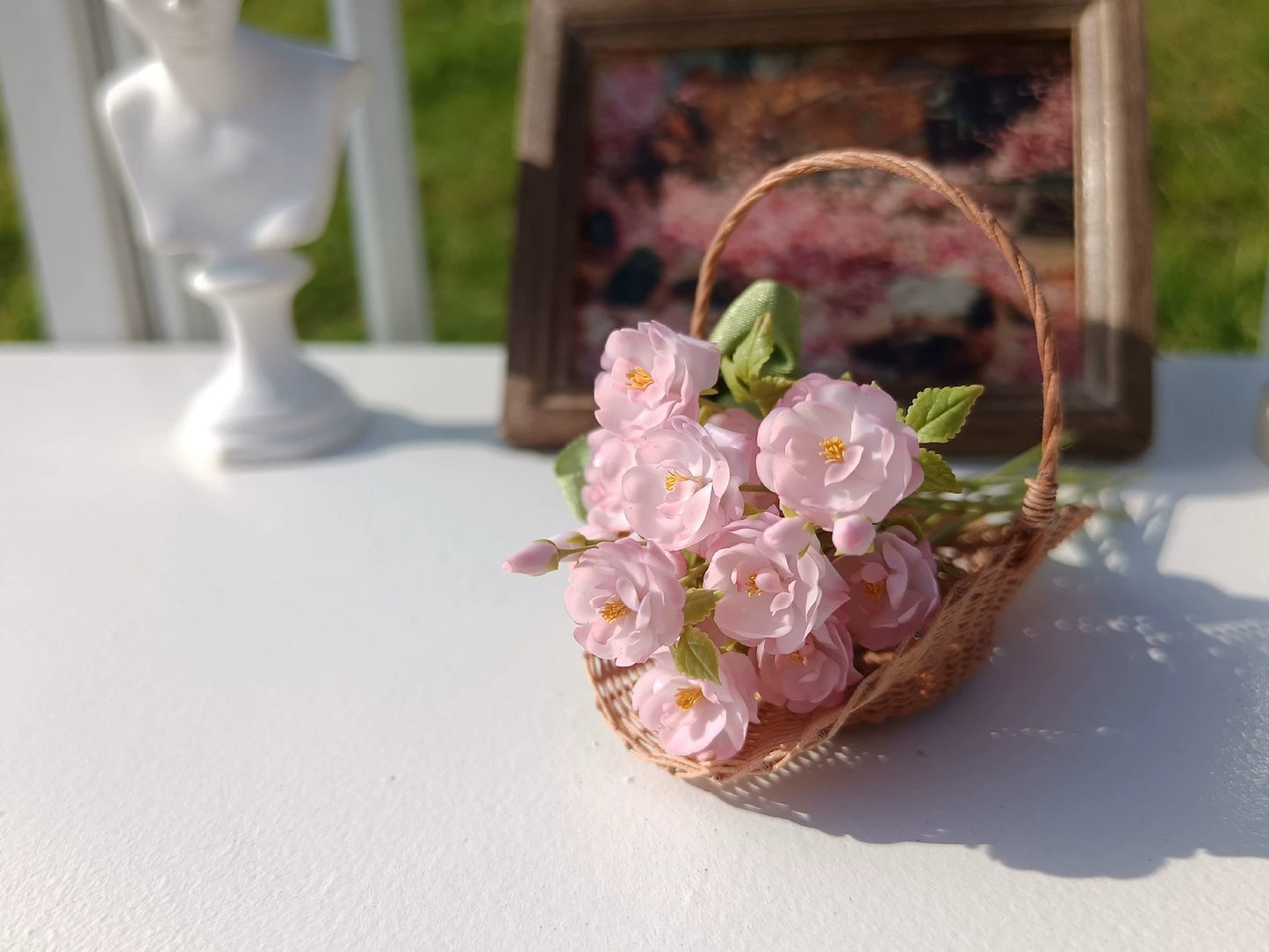 Miniatura de flor de arcilla rosa, almendra y fresa a escala 1:12 para BJD, decoración, accesorio para Blythe