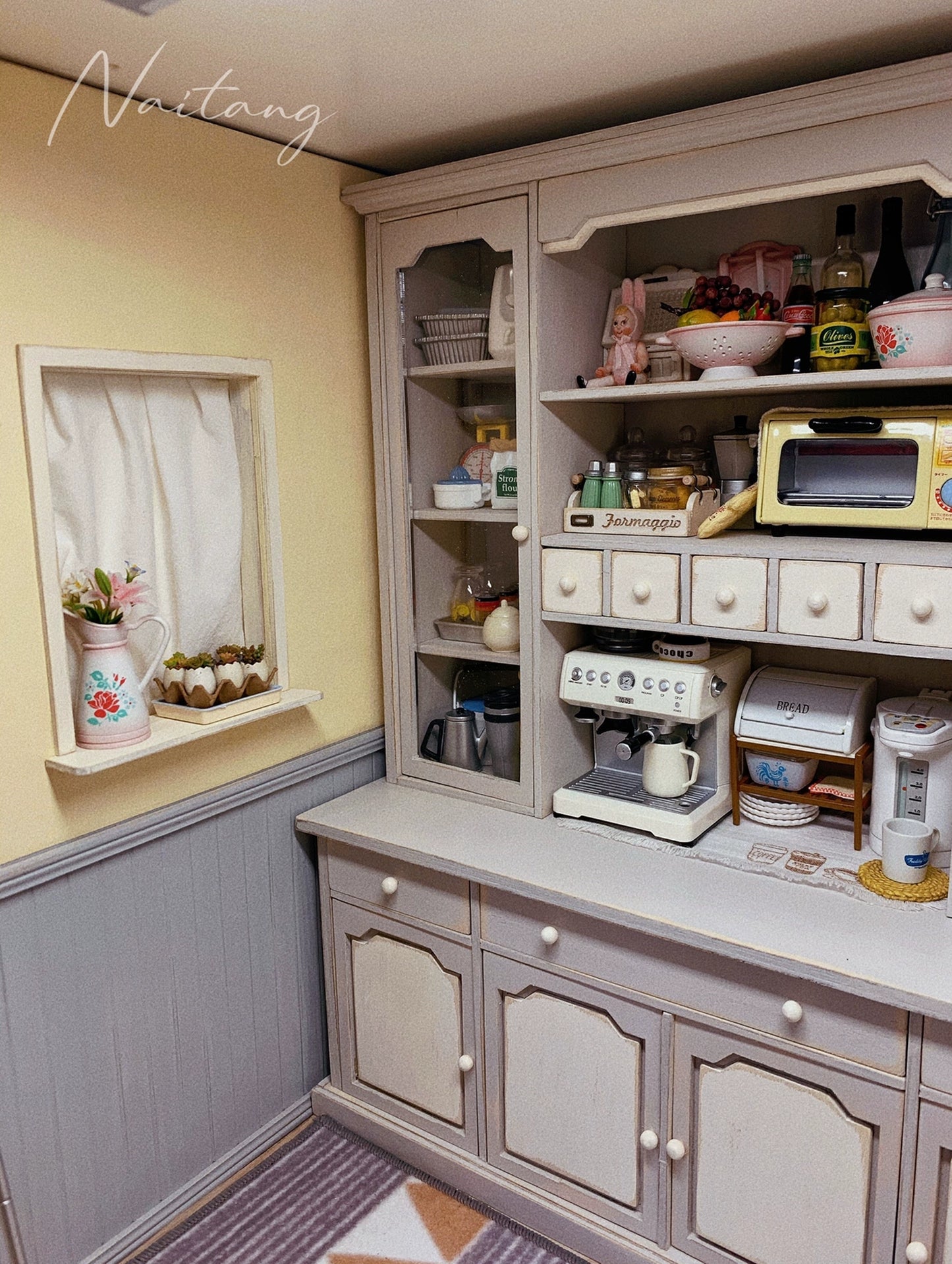 1:12 Scale Miniature Dollhouse French Vintage Distressed Sideboard Cabinet Kitchen Storage Furniture