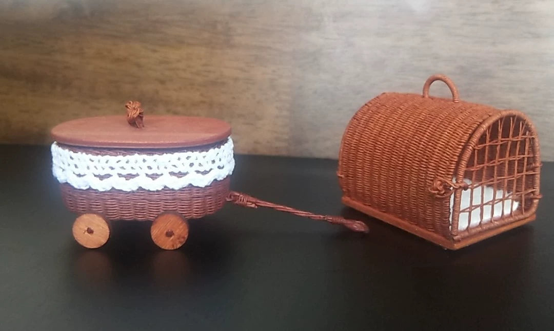 1:12 Scale Miniature Woven Basket Pet Carrier Shopping Cart Dollhouse Accessory