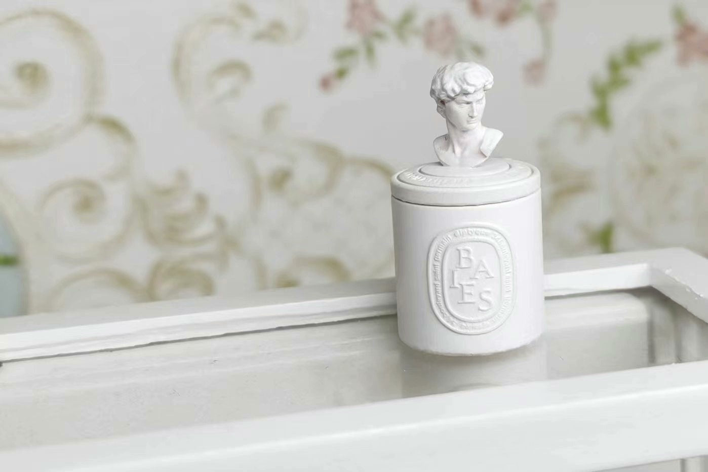 Estatua de David en miniatura a escala 1:12, taza perfumada, tarro de almacenamiento con tapa, accesorio para casa de muñecas en miniatura