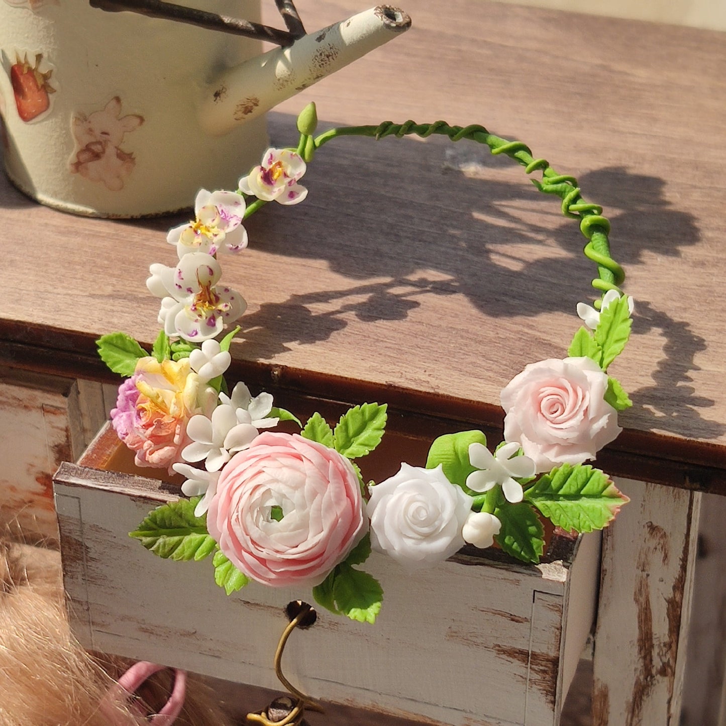 1:12 Scale Miniature Clay Flower Wreath Display Dollhouse Decor