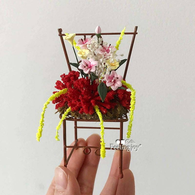 1:12 Scale Miniature Dollhouse Furniture Decoration Accessories Simulation Clay Lily Flower Chair