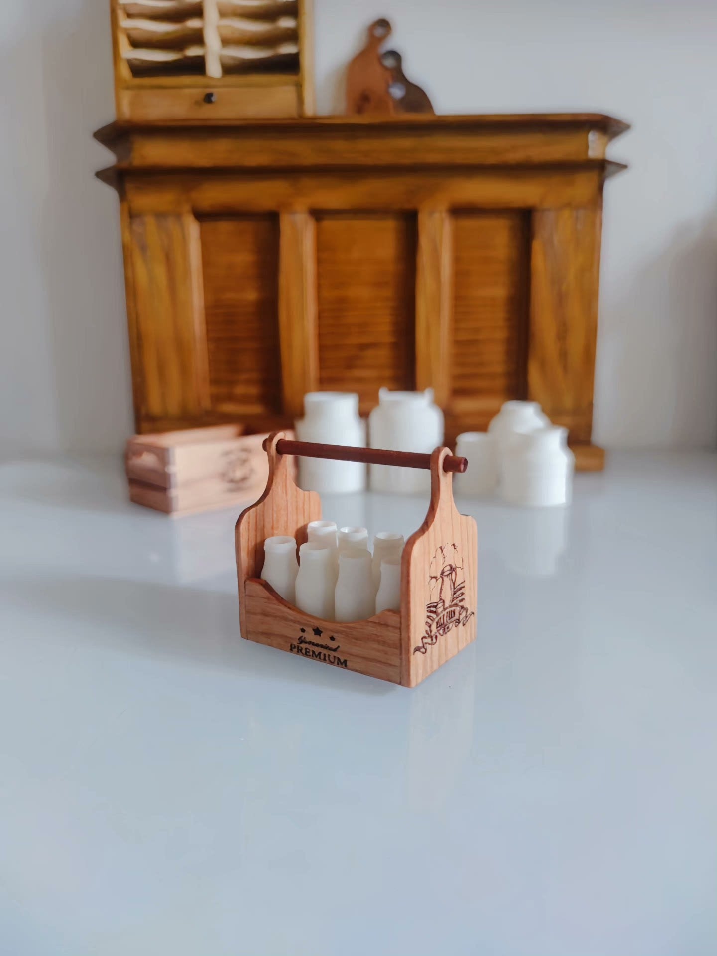 Panier de rangement miniature pour bouteilles de lait à l'échelle 1:12, accessoire pour maison de poupée