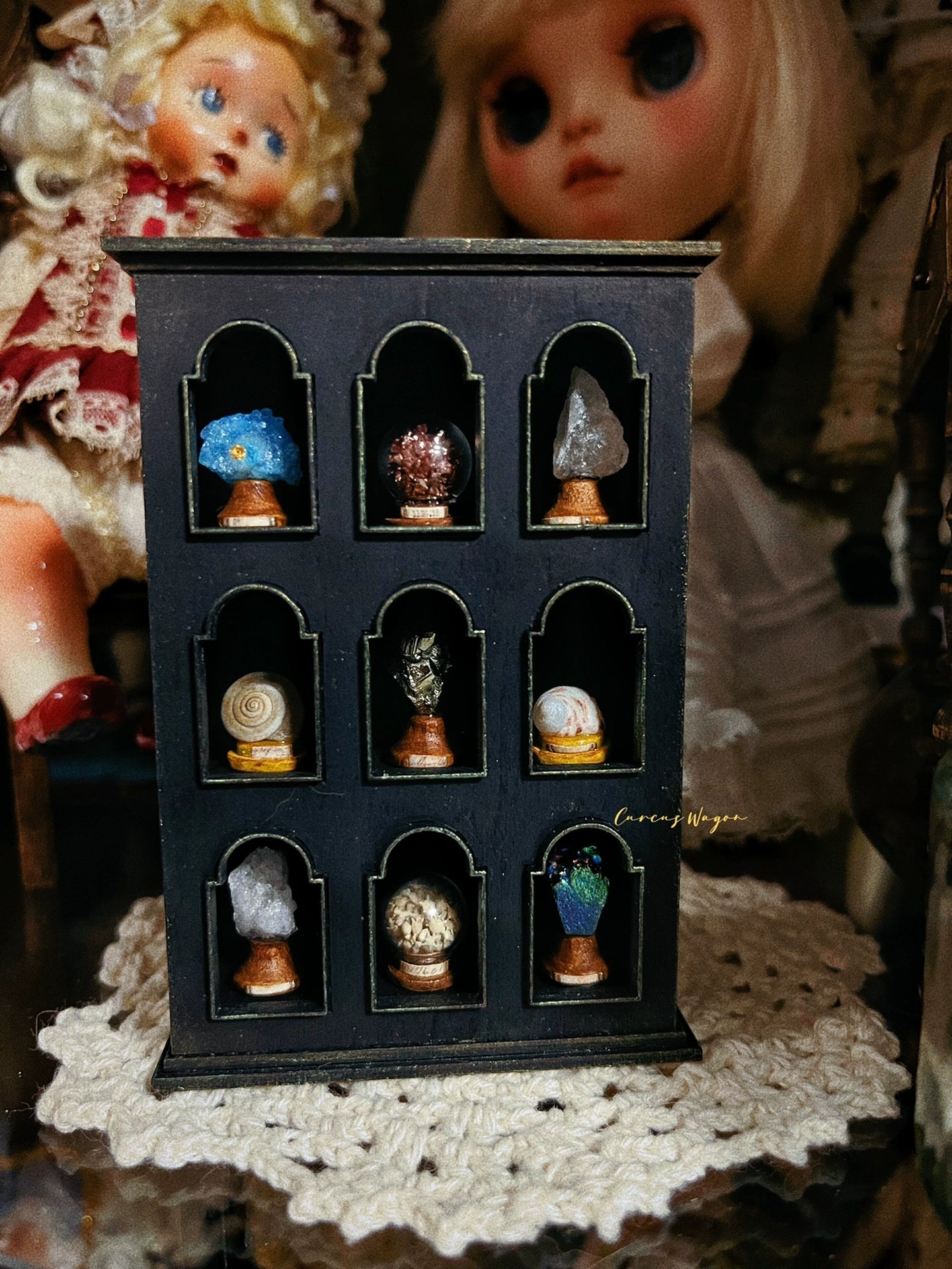 1:12 Scale Mineral Display Cabinet Black Miniature Dollhouse Furniture With Edge Polarization
