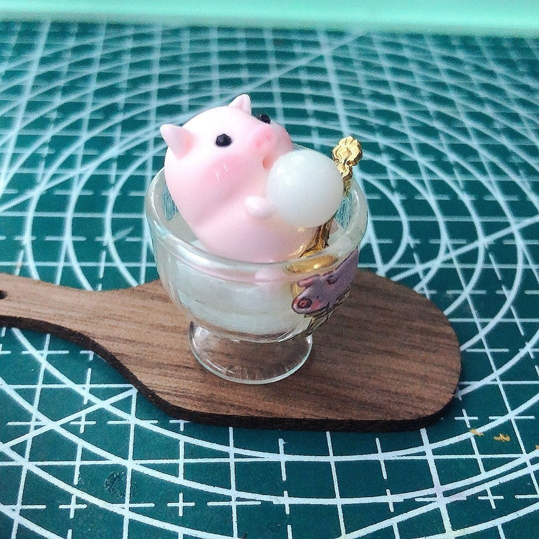 Miniatura de arcilla a escala 1:12, serie Piggy Rice Ball, casa de muñecas, pastelería, escena, juego de comida en miniatura