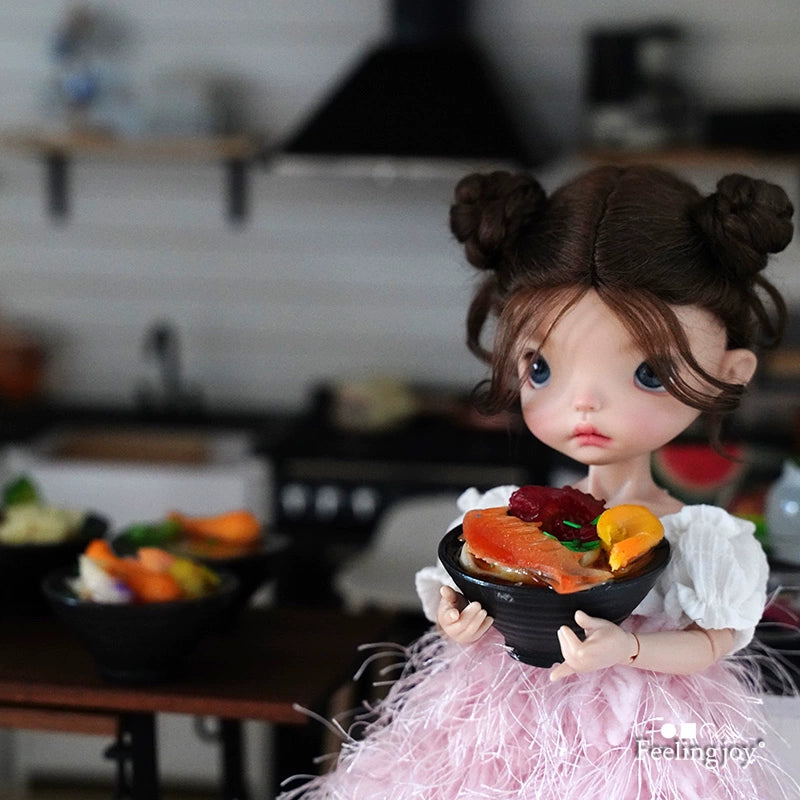 Accesorios para casa de muñecas en miniatura BJD Blythe a escala 1:6, juego de comida, simulación, postre occidental, pastel, tazón, fideos, arena.