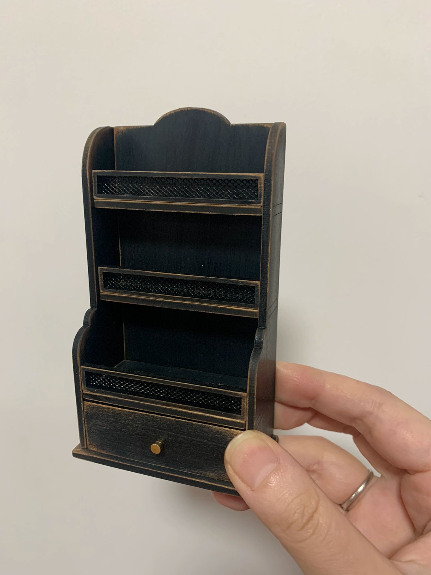 1:6 Scale Black Storage Cabinet Miniature Dollhouse Furniture Wall Mounted Cupboard Shelf