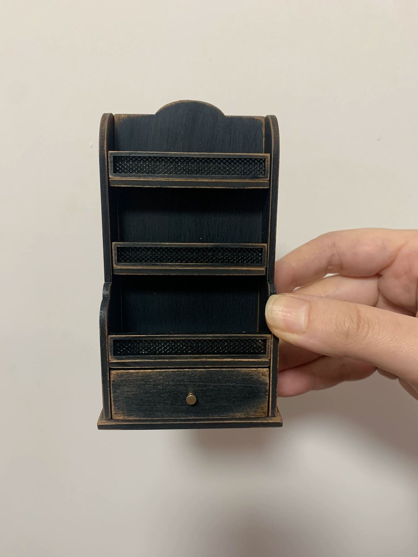 1:6 Scale Black Storage Cabinet Miniature Dollhouse Furniture Wall Mounted Cupboard Shelf