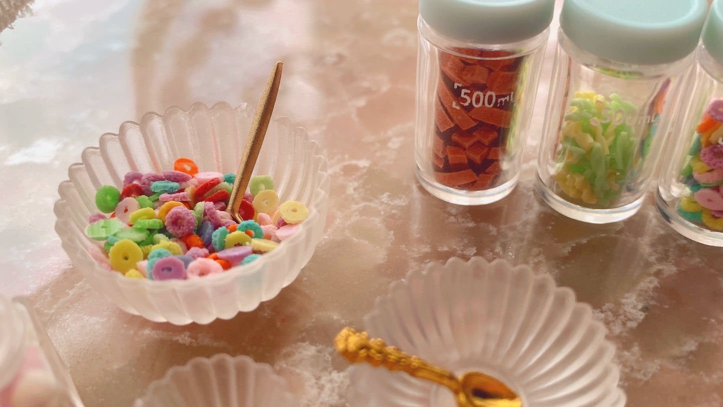 1:12 Scale Miniature Rainbow Cereal Bowl With Spoon Customizable Colors Black Or Green Option For Dollhouse Kitchen