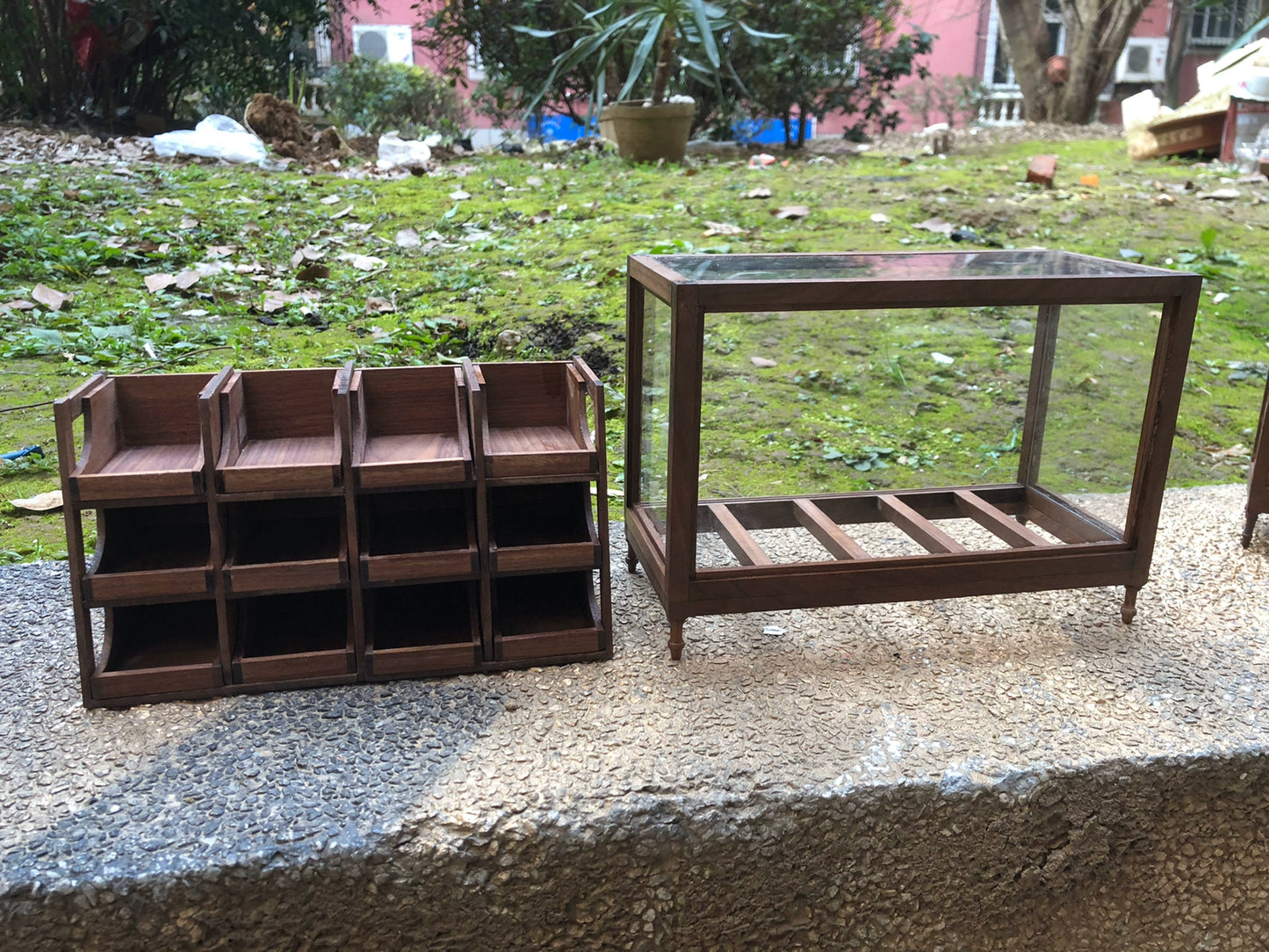 1:6 Scale Walnut Vintage Display Cabinet Miniature Dollhouse Furniture For Blythe BJD