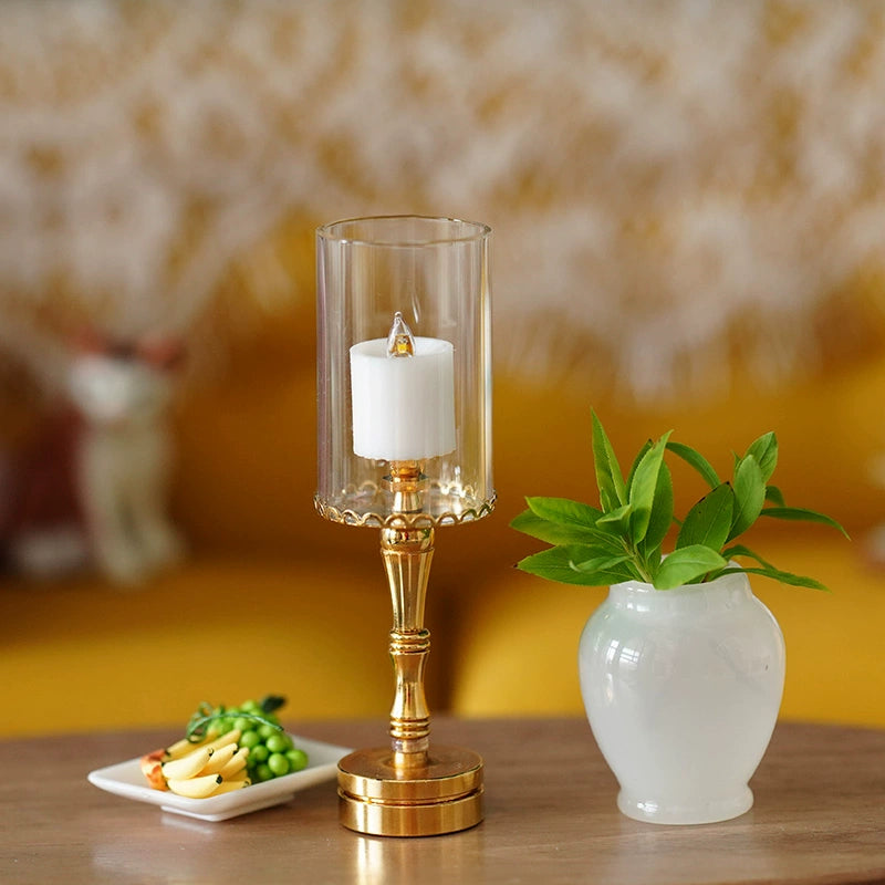 Bougeoir en verre LED pour maison de poupée miniature à l'échelle 1:6, accessoire de décoration de table romantique pour BJD Blythe