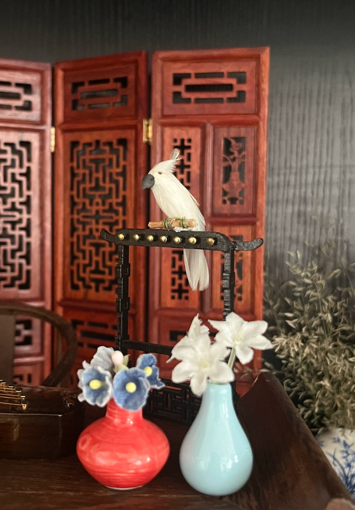 Ensemble de meubles miniatures pour maison de poupée à l'échelle 1:6, avec accessoires pour poupée Blythe et modèle réaliste de perroquet