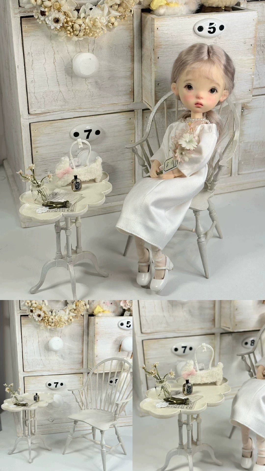 Silla Windsor a escala 1:6, muebles para casa de muñecas en miniatura