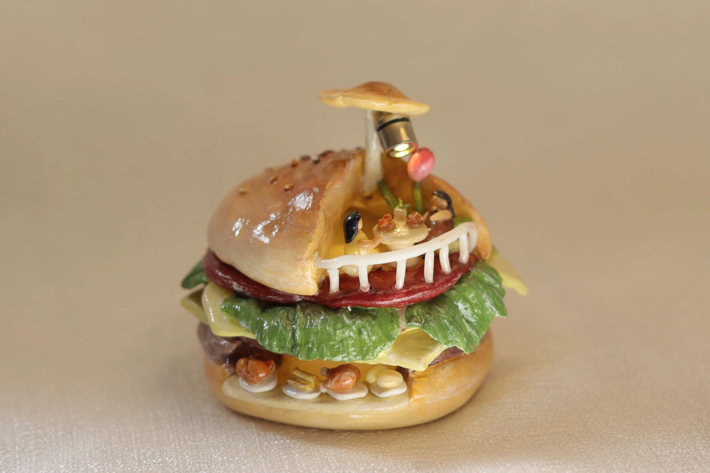 1:12 Scale Miniature Hamburger Shop Polymer Clay Night Light Dollhouse Accessory